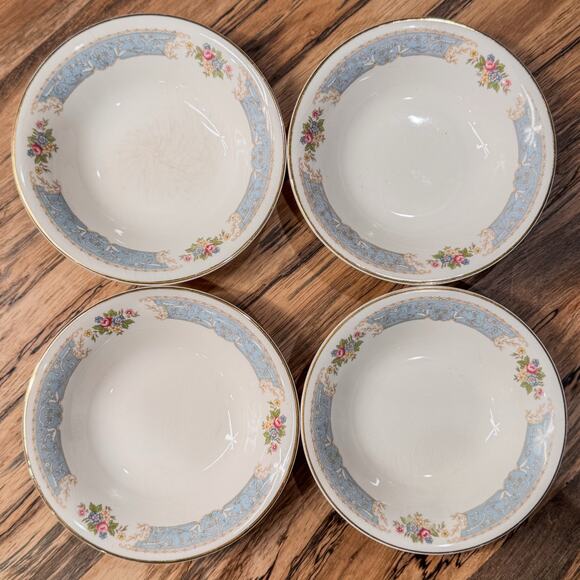 1930s Edwin Knowles-Blue Dawn Collection, Semi-Vitreous-Soup Bowls-5.5”-Set of 4 - Picture 2 of 10